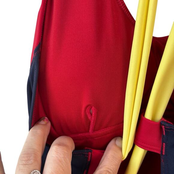 Fabletics Womens Swimsuit Small Blue Red Yellow Gabriella Color block Strap Tie - Picture 7 of 10